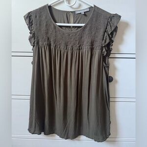 Olive Green Ruffle Sleeve Top